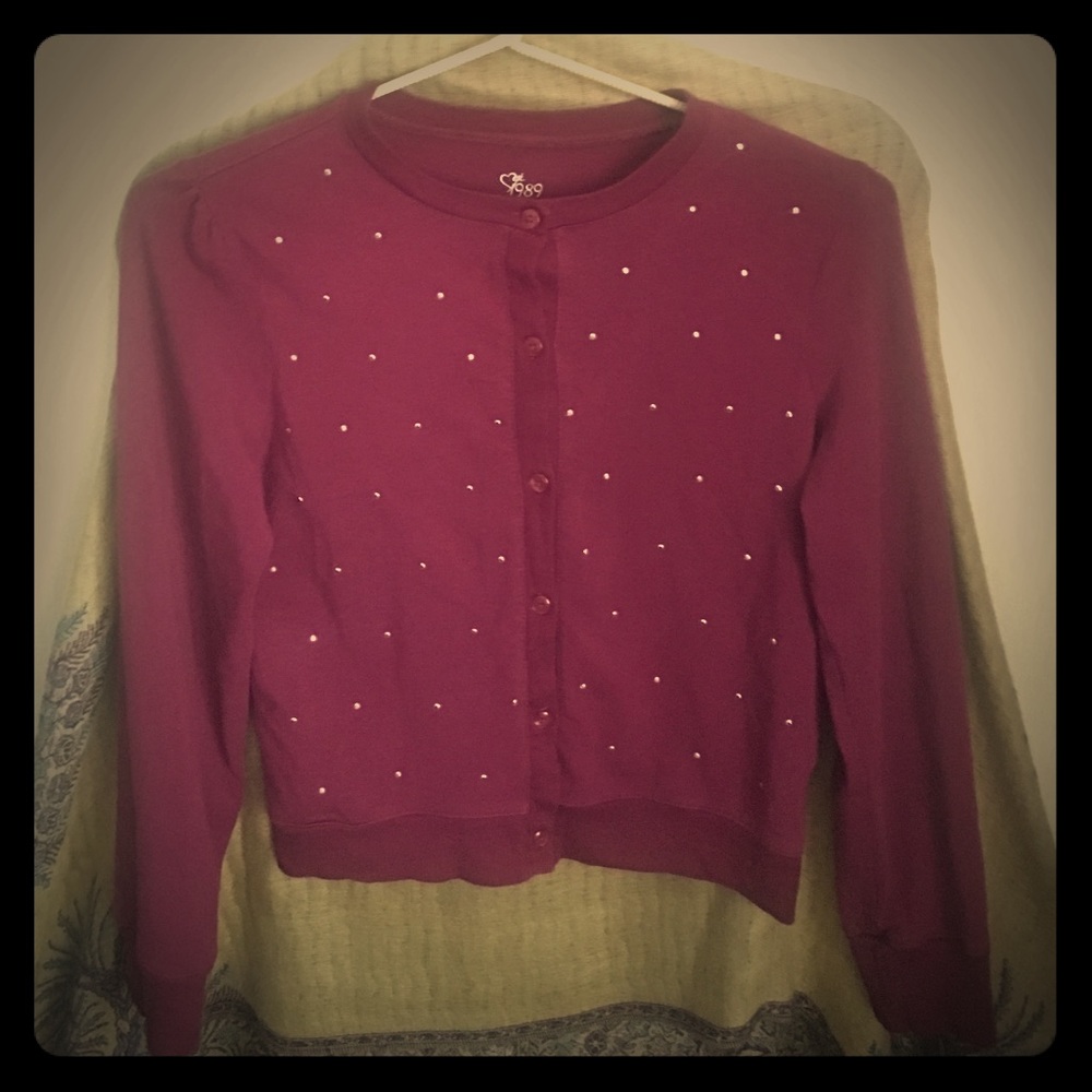 Children’s Place Girl’s Comfy Embellished Magenta Button Up Cardigan